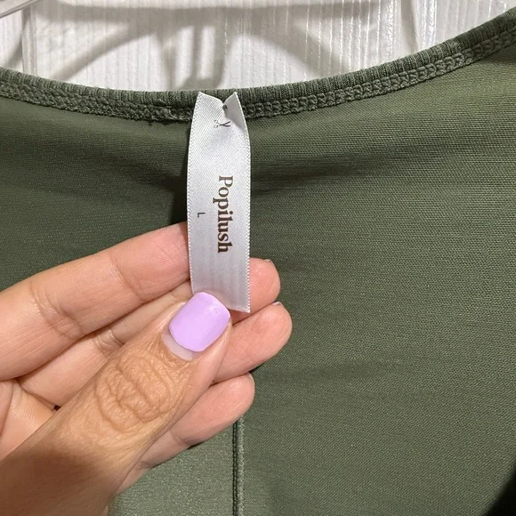 Popilush Olive Green Long Sleeve Bodycon Dress Built-In Shapewear Square Neck L - Picture 3 of 5